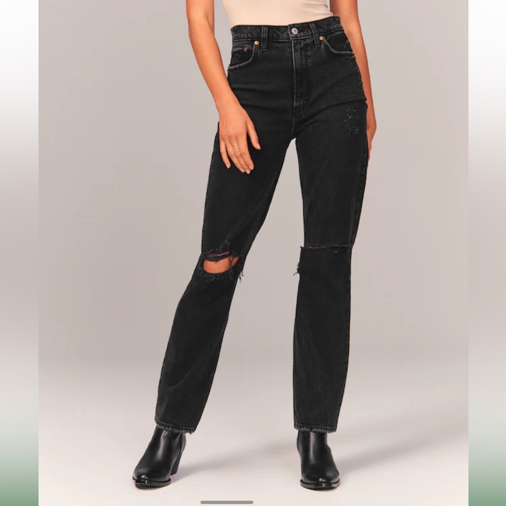 NEW A&F High Rise Straight Black Jeans